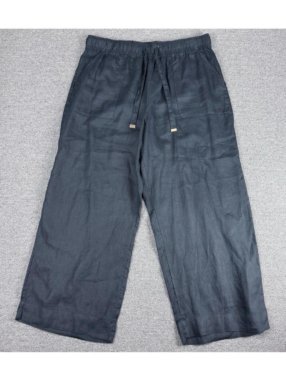 Joie Womens XL Black 100% Linen Drawstring Pants Wide Leg Coastal Preppy Boho